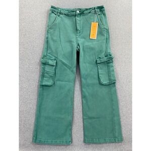 Risen Los Angeles Womens 1XL High Rise Wide Leg Cargo Pants Denim Jade BOHO